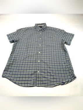 Denver Hayes Blue & Green Plaid Short Sleeve Button Down Shirt - Large